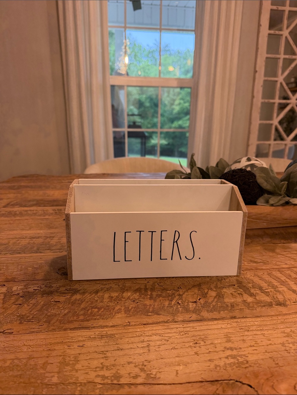 Rae Dunn White 'LETTERS.' Desk Organizer with Natural Wood Sides